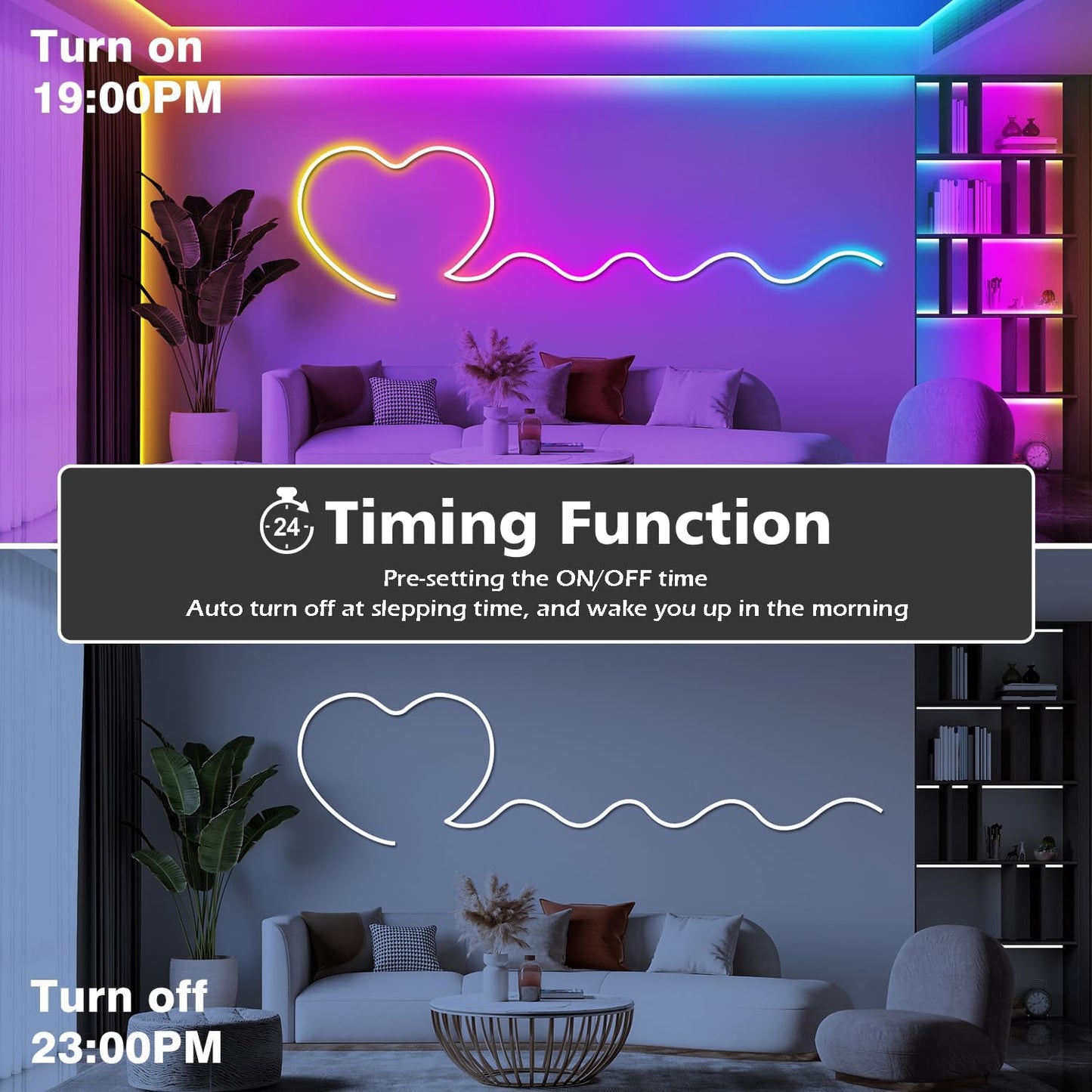 15M Neon LED Strip, Flexible LED Strips, Control with App/Remote, Multiple Modes, Waterproof, Music Sync Gaming Strip Lights for Bedroom Indoor, IP65 Outdoor RGB Neon Lights