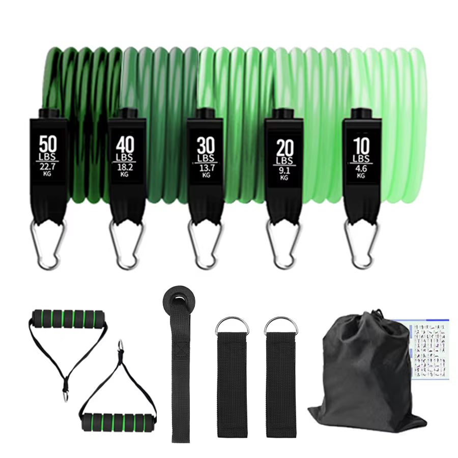 Ultimate Fitness Resistance Bands Set - 5 Tube Workout Bands for Home & Gym with Door Anchor, Handles & Ankle Straps