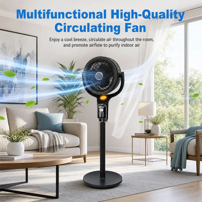 SPZK Air Circulator Pedestal Fan 120° Automatic 4-Way Oscillating Standing Fan, Ultra Quiet Standing Air Circulation Fan with Remote Control, 8 Speed Powerful Oscillating Floor Fan, 9 Hour Timer Adjustable Height Pedestal Fan for Home Sleep Office Use
