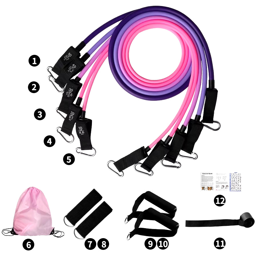 Ultimate Fitness Resistance Bands Set - 5 Tube Workout Bands for Home & Gym with Door Anchor, Handles & Ankle Straps