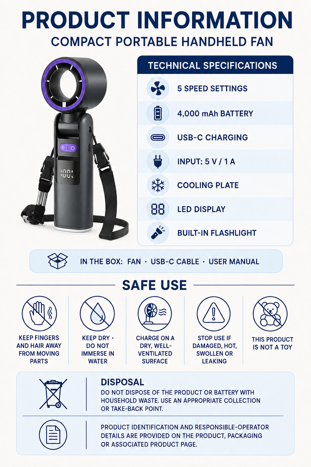 Compact Portable Handheld Fan