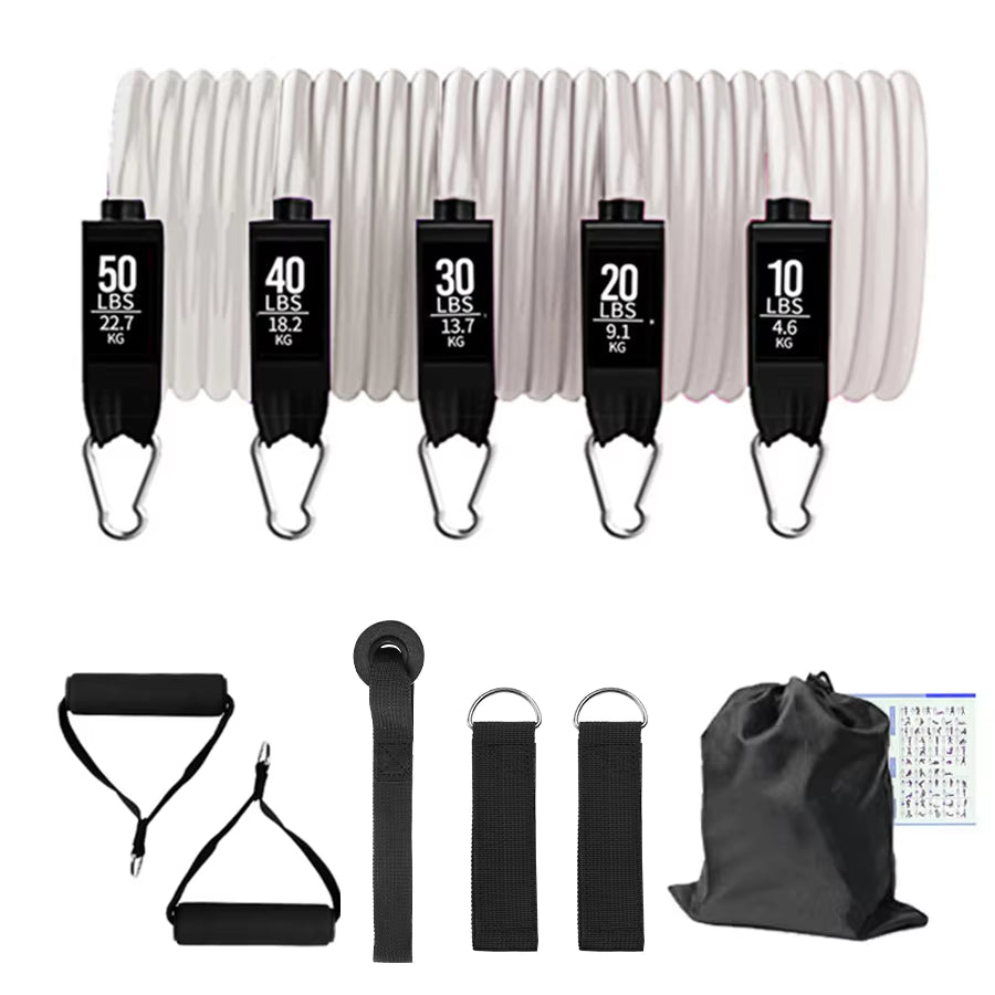 Ultimate Fitness Resistance Bands Set - 5 Tube Workout Bands for Home & Gym with Door Anchor, Handles & Ankle Straps