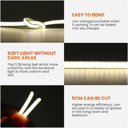 Transform Your Space with the Versatile 5V COB LED Strip – 320 Bright Warm White LEDs for Stunning Ambiance (1M, Natural White)