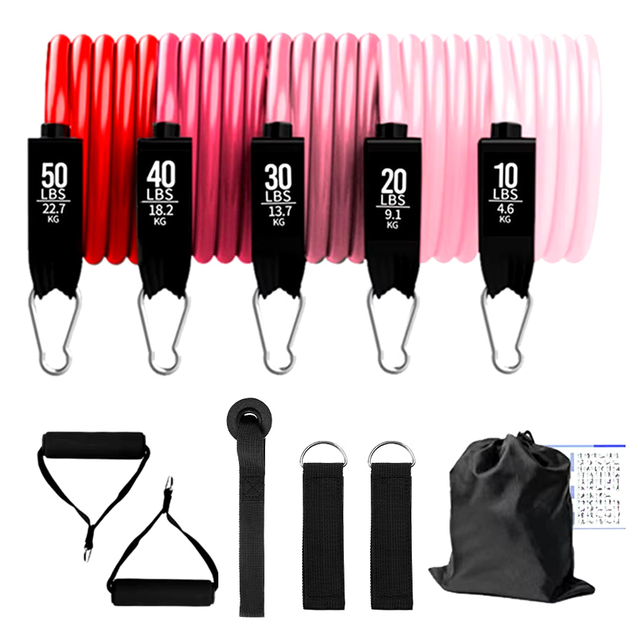 Ultimate Fitness Resistance Bands Set - 5 Tube Workout Bands for Home & Gym with Door Anchor, Handles & Ankle Straps