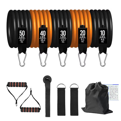 Ultimate Fitness Resistance Bands Set - 5 Tube Workout Bands for Home & Gym with Door Anchor, Handles & Ankle Straps