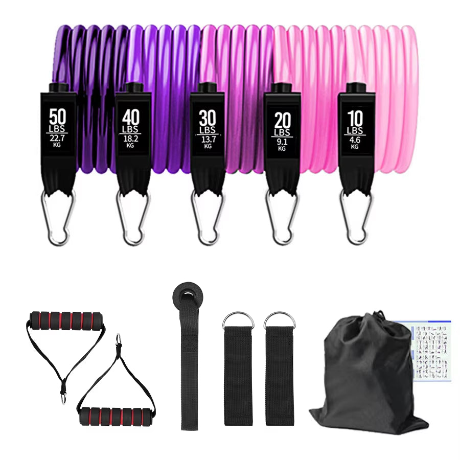 Ultimate Fitness Resistance Bands Set - 5 Tube Workout Bands for Home & Gym with Door Anchor, Handles & Ankle Straps