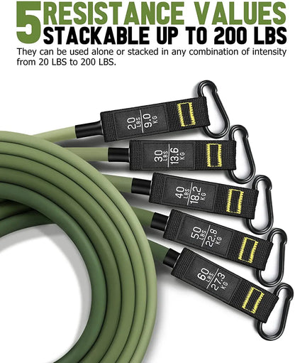 Widerstandsband-Set für Fitness – 5 Rohr-Trainingsbänder mit Tü-Rankergreifern, Knöchelriemen und Fitness-Stick