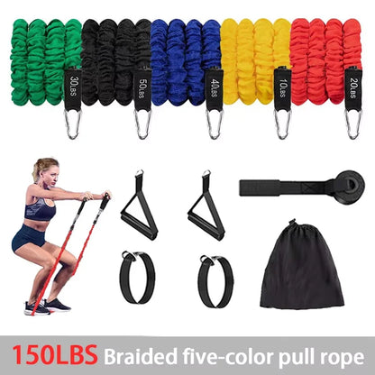 Widerstandsband-Set für Fitness – 5 Rohr-Trainingsbänder mit Tü-Rankergreifern, Knöchelriemen und Fitness-Stick