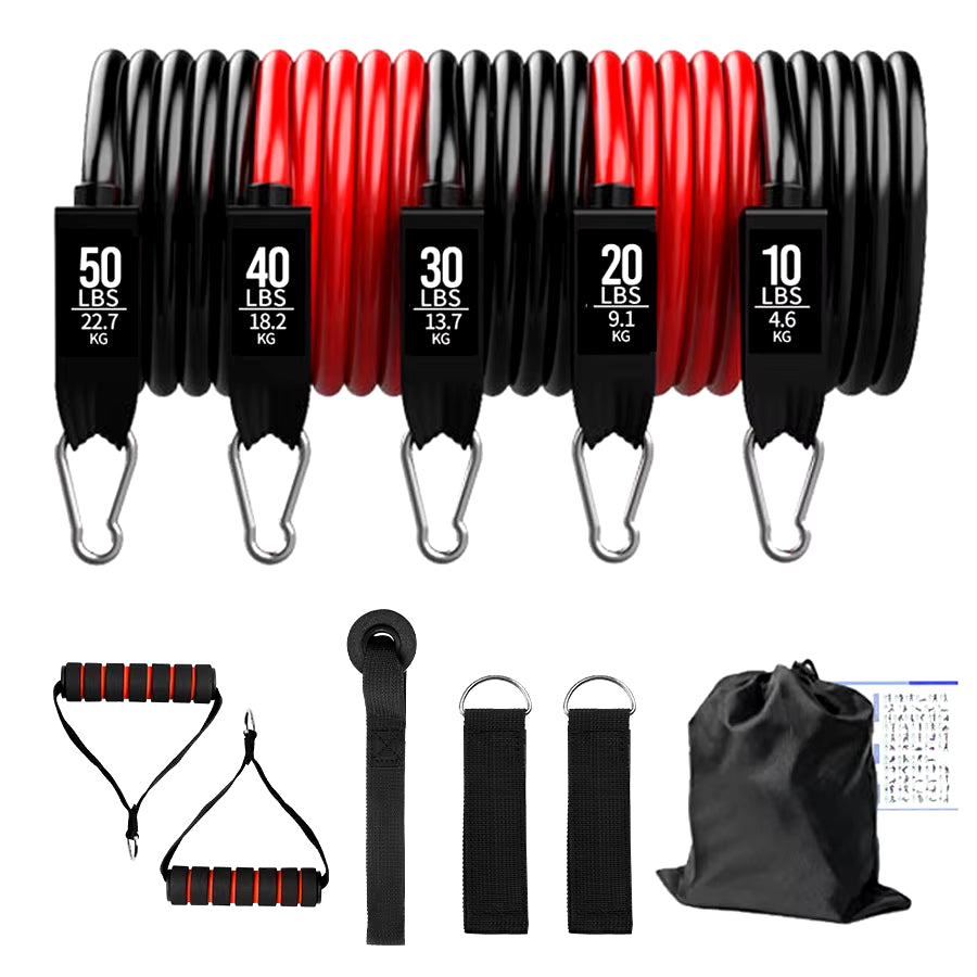 Ultimate Fitness Resistance Bands Set - 5 Tube Workout Bands for Home & Gym with Door Anchor, Handles & Ankle Straps