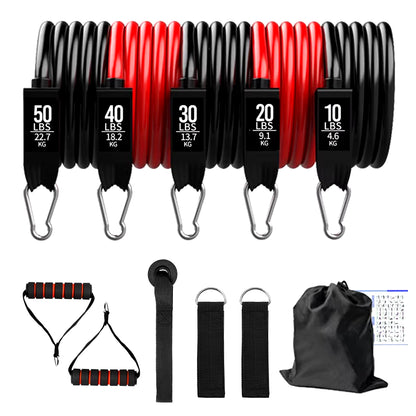 Ultimate Fitness Resistance Bands Set - 5 Tube Workout Bands for Home & Gym with Door Anchor, Handles & Ankle Straps