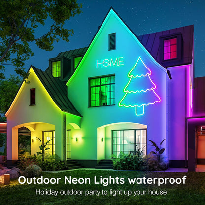 15M Neon LED Strip, Flexible LED Strips, Control with App/Remote, Multiple Modes, Waterproof, Music Sync Gaming Strip Lights for Bedroom Indoor, IP65 Outdoor RGB Neon Lights