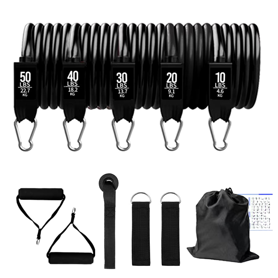 Ultimate Fitness Resistance Bands Set - 5 Tube Workout Bands for Home & Gym with Door Anchor, Handles & Ankle Straps