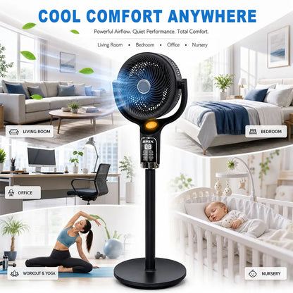 SPZK Air Circulator Pedestal Fan 120° Automatic 4-Way Oscillating Standing Fan, Ultra Quiet Standing Air Circulation Fan with Remote Control, 8 Speed Powerful Oscillating Floor Fan, 9 Hour Timer Adjustable Height Pedestal Fan for Home Sleep Office Use