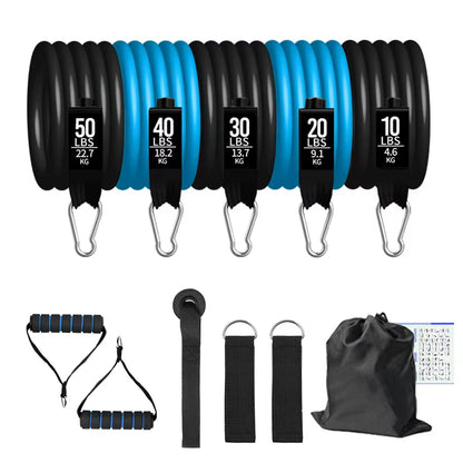 Ultimate Fitness Resistance Bands Set - 5 Tube Workout Bands for Home & Gym with Door Anchor, Handles & Ankle Straps