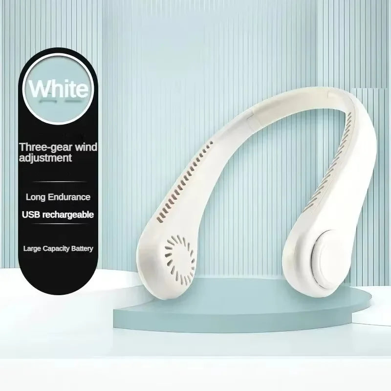 Portable Bladeless Neck Fan 3 Speed Adjustable Rechargeable Air Cooler Mini Hanging Neck Fan Long Battery Life for Summer Outdoo