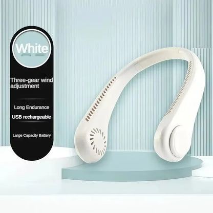 Portable Bladeless Neck Fan 3 Speed Adjustable Rechargeable Air Cooler Mini Hanging Neck Fan Long Battery Life for Summer Outdoo