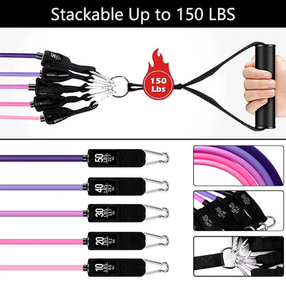 Ultimate Fitness Resistance Bands Set - 5 Tube Workout Bands for Home & Gym with Door Anchor, Handles & Ankle Straps